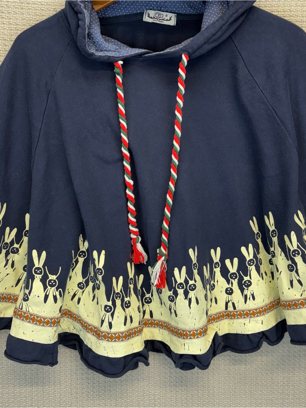 Yue Ran Blue Hooded Pullover Poncho Cape YM YOUMU Bunny Rabbit Boho Festival - Picture 5 of 10